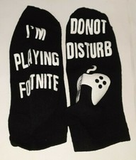 2 pair LOT YOKOT ANKLE SOCKS "DO NOT DISTURB" "IM PLAYING FORTNITE" BLACK uns