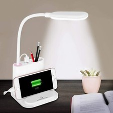 LED Desk Lamp, Rechargeable Desk Lamp with USB Charging Port  Pen Holder, 2 Col