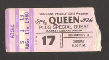 QUEEN CONCERT TICKET STUB AUG 17 1980 INDIANAPOLIS INDIANA MARKET SQUARE ARENA