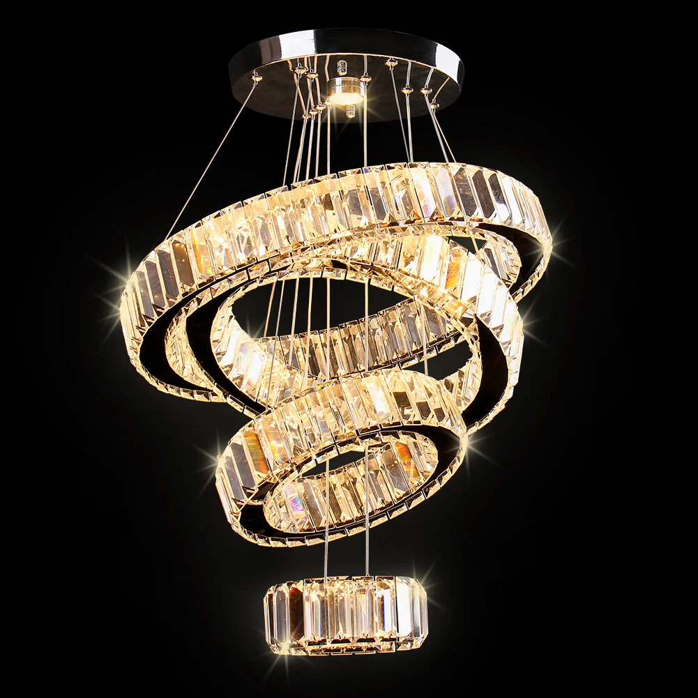 4 Rings Crystal Chandelier LED Ceiling Light Ring Pendant Light for