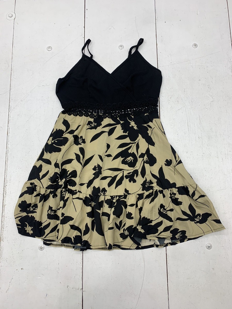 Womens Black Tan Floral Print Dress Size Medium
