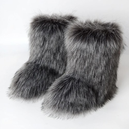 Women Winter Fluffy Faux Fox Boots Woman Plush Warm Snow Boots Luxury Footwear - Picture 26 of 46