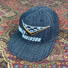 Harley Davidson New Era Black Denim Jean Fittes Baseball Hat 7 3/4 Motorcycles