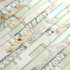 Beach Style Wall Tile Mosaic Kitchen Backsplash Tiles Green Bathroom Silver G...