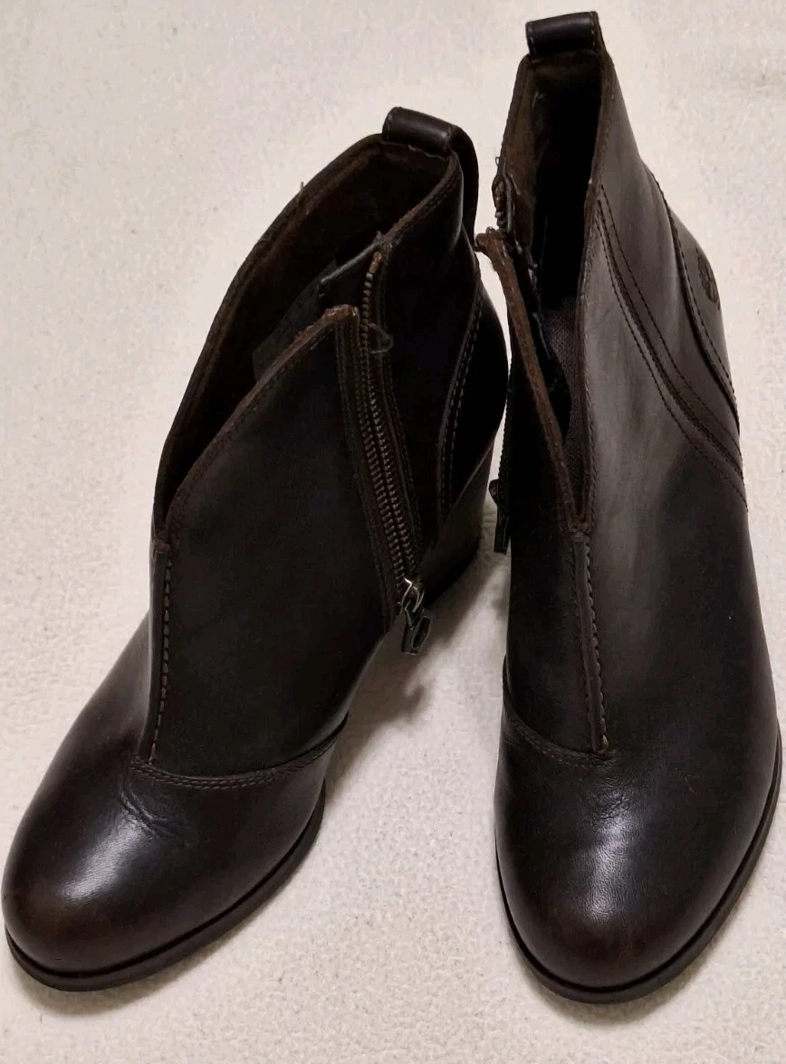 Stivaletti Timberland donna pelle marrone scuro tacco 3” stivaletti zip misura 7M