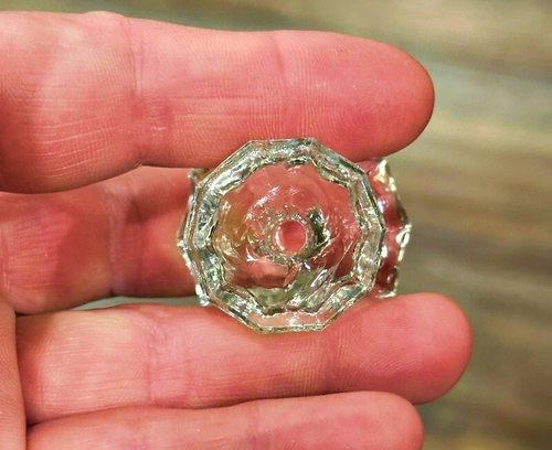 Lot 4 Vintage Hexagonal Clear Glass Pulls Cabinet Drawer Knobs Antique Salvage - Picture 7 of 11