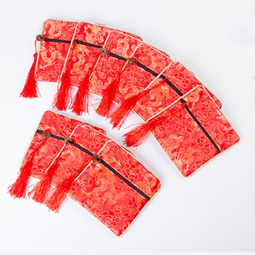 10 piezas Bolso de tela borla tradición china bolso de la suerte bordado joyas organizador - Imagen 22 de 24