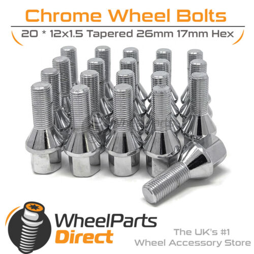 Wheel Bolts (20) 12x1.5 Chrome for Saab 9-3 [Mk2] 03-14 on Original Wheels - Picture 1 of 3