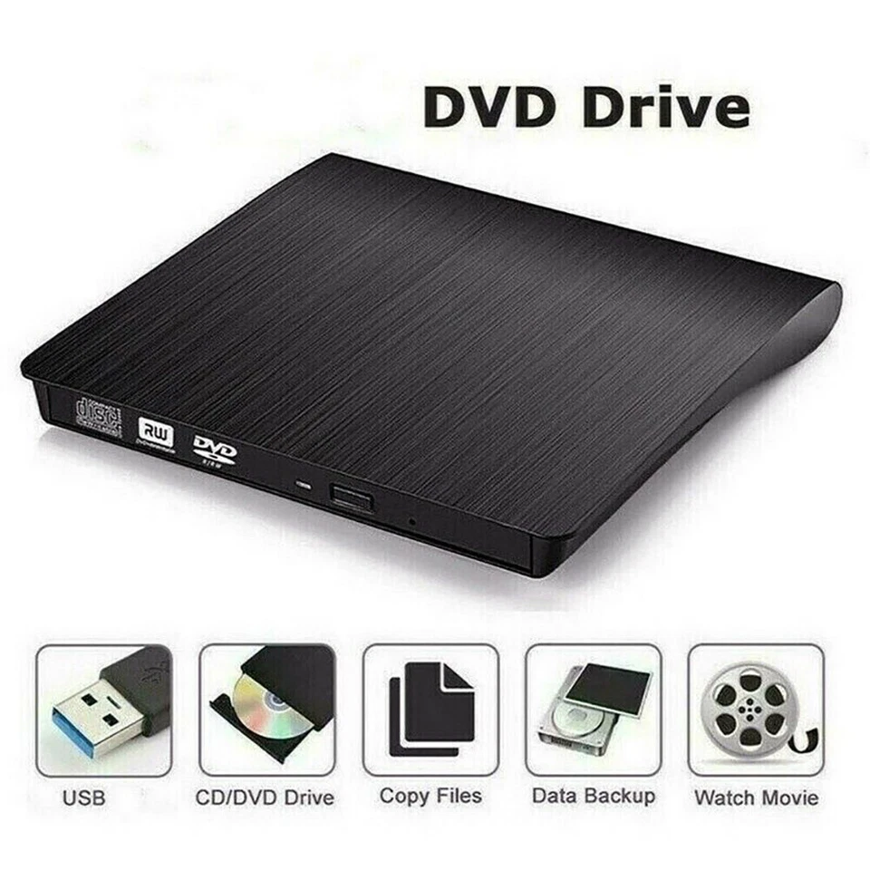 Slim Drive Disc Player External DVD Burner CD RW Writer Laptop Desktop USB 3.0 - Image 2 of 4