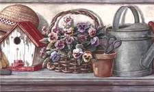 Country Shelf Wallpaper Border Floral Farmhouse Decor Rustic Birdhouse KE5034B