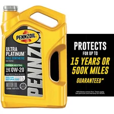 Pennzoil Ultra Platinum Full Synthetic 0W-20 Motor Oil, 5 Quart Auto Motor Oil