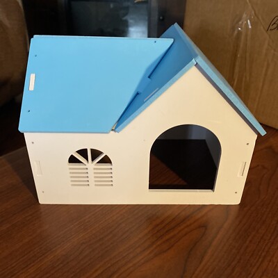 Small Pet Luxury House- Easy Assembly White With Blue Roof