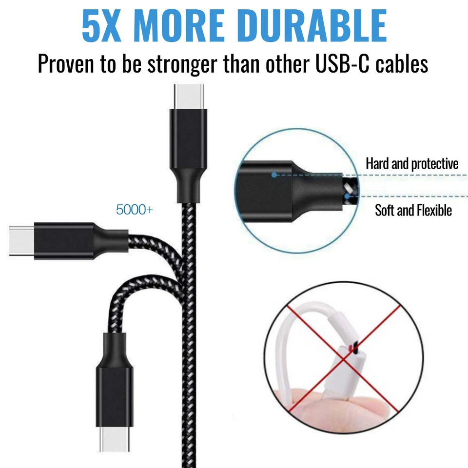 Lote de cabo carregador rápido USB-C de 10 pés para iPhone 15 16 Pro Max Samsung tipo C - Imagem 4 de 4