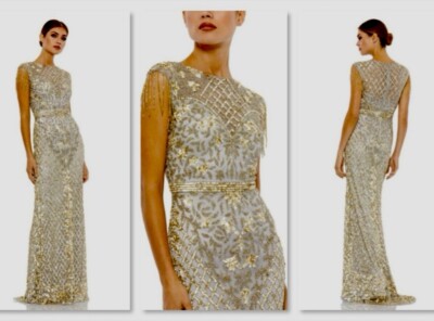 ●MAC DUGGAL●フェザー ボディス チュール ガウン NEW Mac Duggal 16 4908 High Neck Sleeveless Beaded Fringe