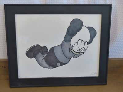 ORIGINAL KAWS black & white PAINTING SIZE 14x11 framed
