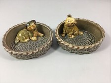  Wade 1980- Pup In A Basket X2. Pin Dishes-German Shepherd In Basket.VGC