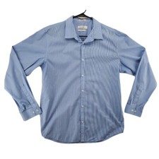 Calvin Klein Long Sleeve Casual Button Up Shirt Blue and White Stripe Men  s L