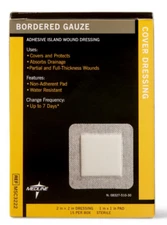 Medline Sterile Bordered Gauze Adhesive Island Wound Dressing, 2" x 2" Box of 15
