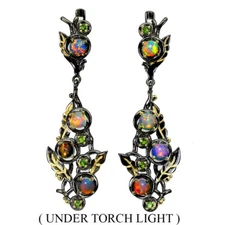 925 Sterling Silver Earrings Round Fire Opal Chrome Diopside Gemstone Jewelry