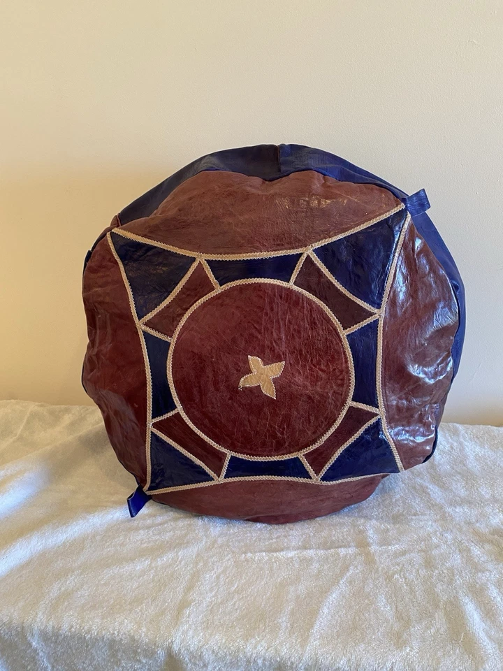 Set Of three Leather Pouf/Pillow Cover Unstuffed From Northern Ghana - Image 2 of 4