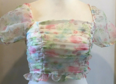 Floral Ruffle Crop Top Miss Lola Short Puff Sleeve Sweet Bliss Small BNWT Multi
