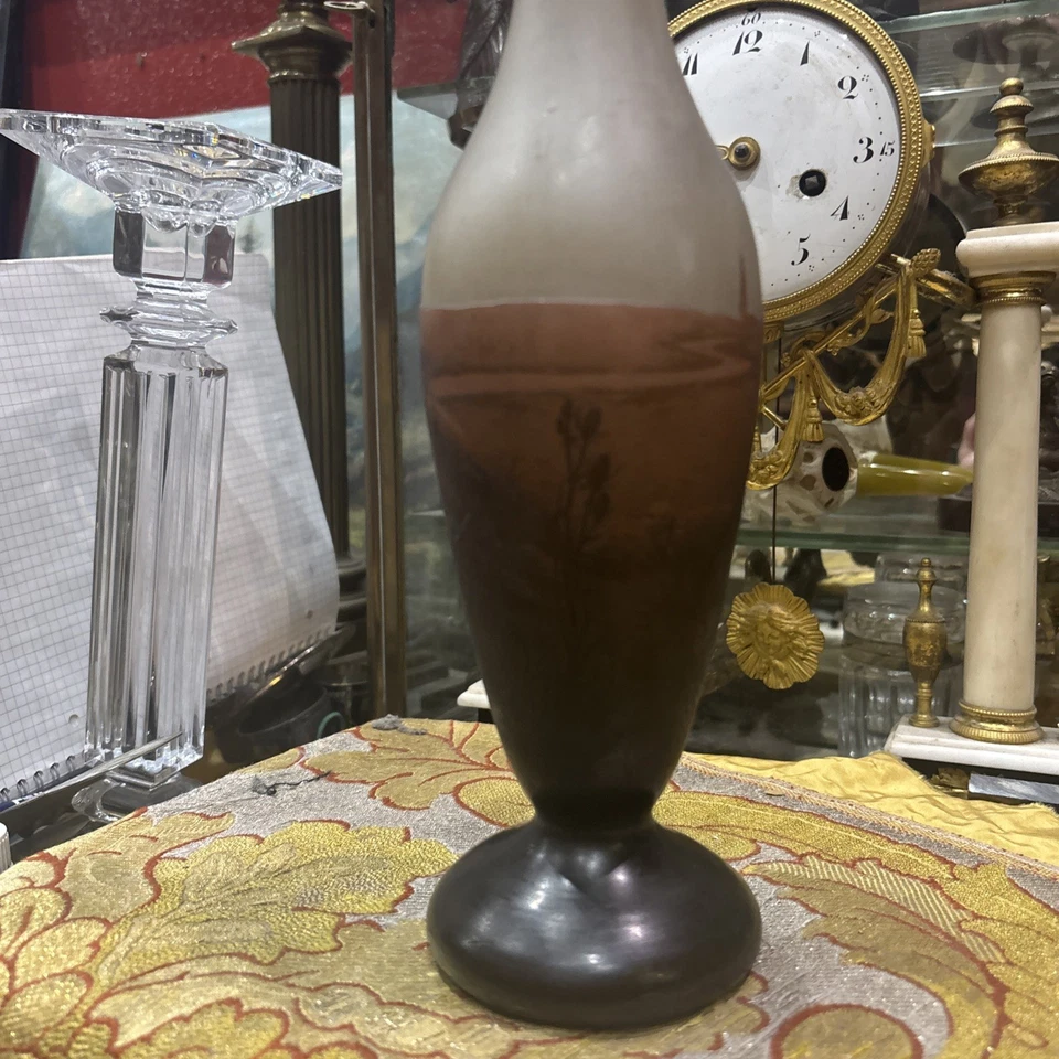 ancien grand vase en pate de verre schneider marin pecheur signé 36.5cm epok1900 - Photo 4/4