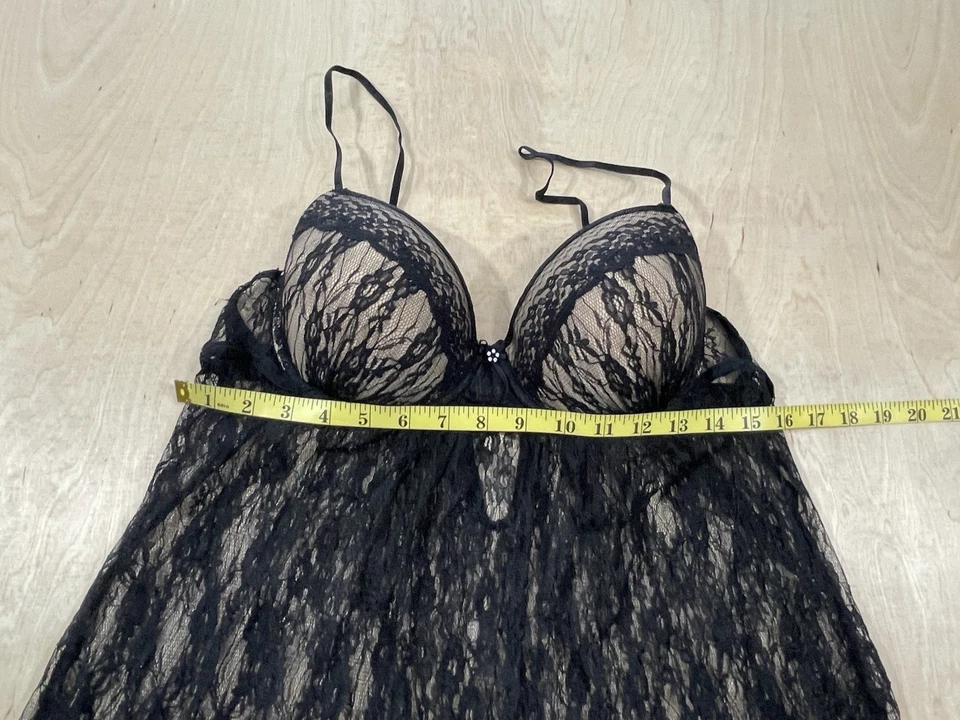In Bloom by Jonquil Tamanho 1X Babydoll de Renda Preta Bronzeada Chemise, Underwire Acolchoado - Imagem 3 de 4