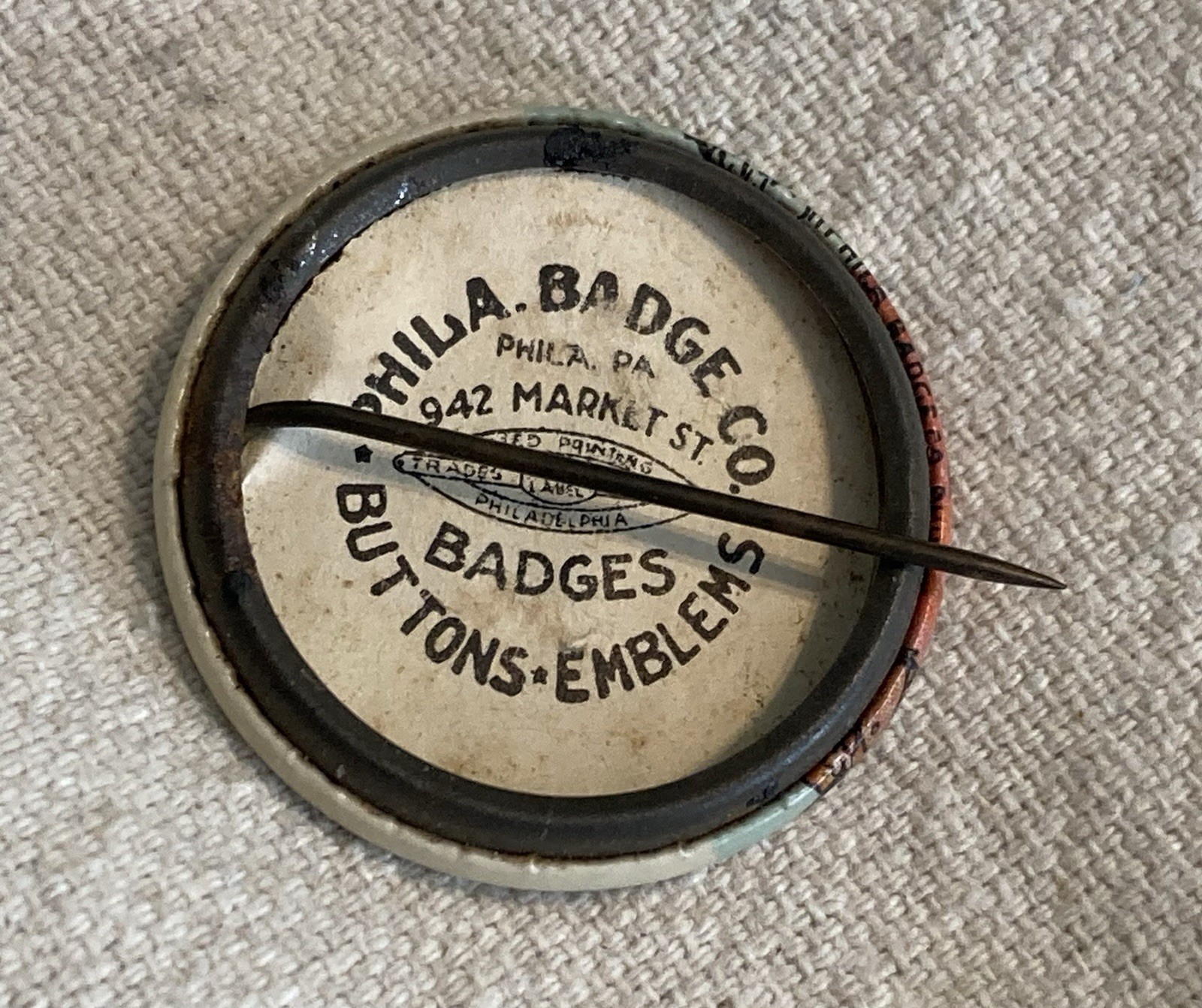 VTG Celluloid Pinback Button Santa Claus Christmas  At Parisian Toy Dept.