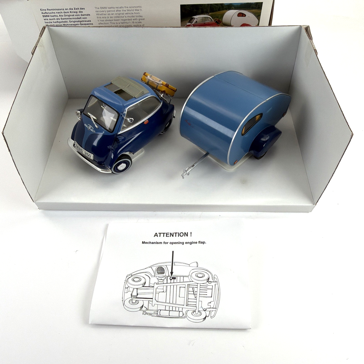 BMW Isetta & Camping Trailer 1:18 Scale Blue 1955-1962 Diecast