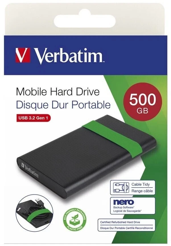 Verbatim 500GB External Hard Drive 2.5" USB 3.2 Portable HDD – 5400RPM Certified - Immagine 3 di 4