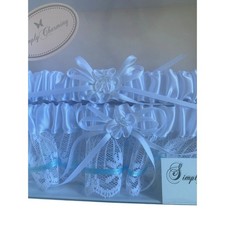 NWT Simply Charming Garters White/Baby Blue Wedding Bride  Groom