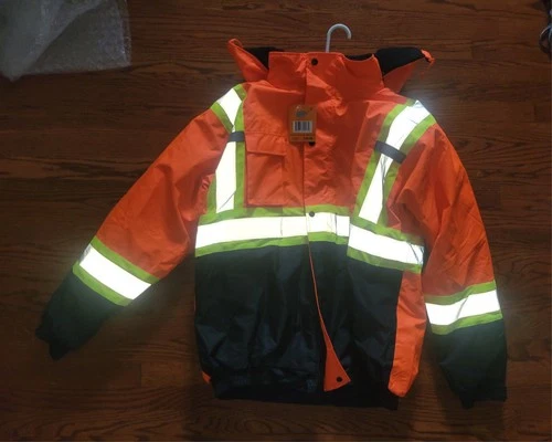NEW Hi Vis Insulated Safety Bomber Reflective Jacket Coat HIGH VISIBILITY ORANGE video thumbnail