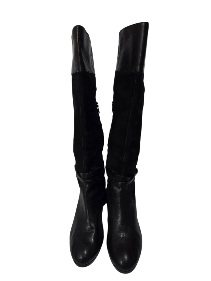 Botas Ralph Lauren Misa Negras Tacón Alto hasta la Rodilla Talla 8 B Gamuza y Cuero Cremallera Foto 4 de 4