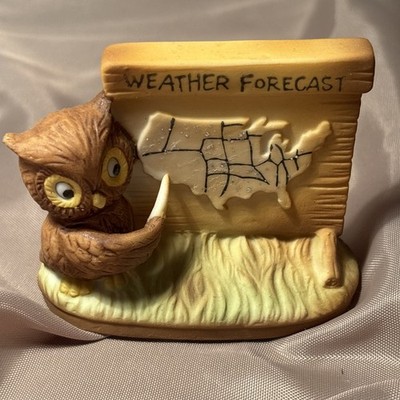 Vintage Enesco Owl Weather Forecast Ceramic  Figurine Meteorologist 1977