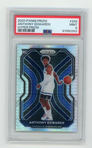 PSA 9 2020-21 Panini Prizm Anthony Edwards Hyper RC #258 Rookie Timberwolves