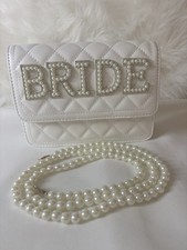 White Bride Pearl Rhinestone Clutch Crossbody Wedding Bridal Purse Quilted NWOT