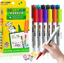 Brush Tip Dry Erase Markers for Kids, 12 Colored Non-Toxic Whiteboard Markers,