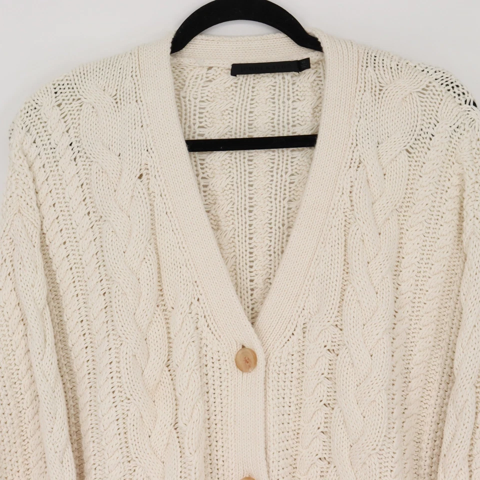 Jenni Kayne Cable Cardigan Chunky Knit Women's XS Ivory Oversized Button Front - Image 4 of 4