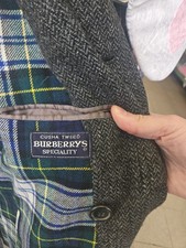 Vintage Burberrys Cusha Tweed Wool Trench Coat Rare England 46 Long Grey Plaid
