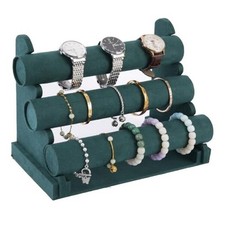 Bracelet Holder Organizer, Velvet Bracelet Display Stand 3 Tier Green Velvet