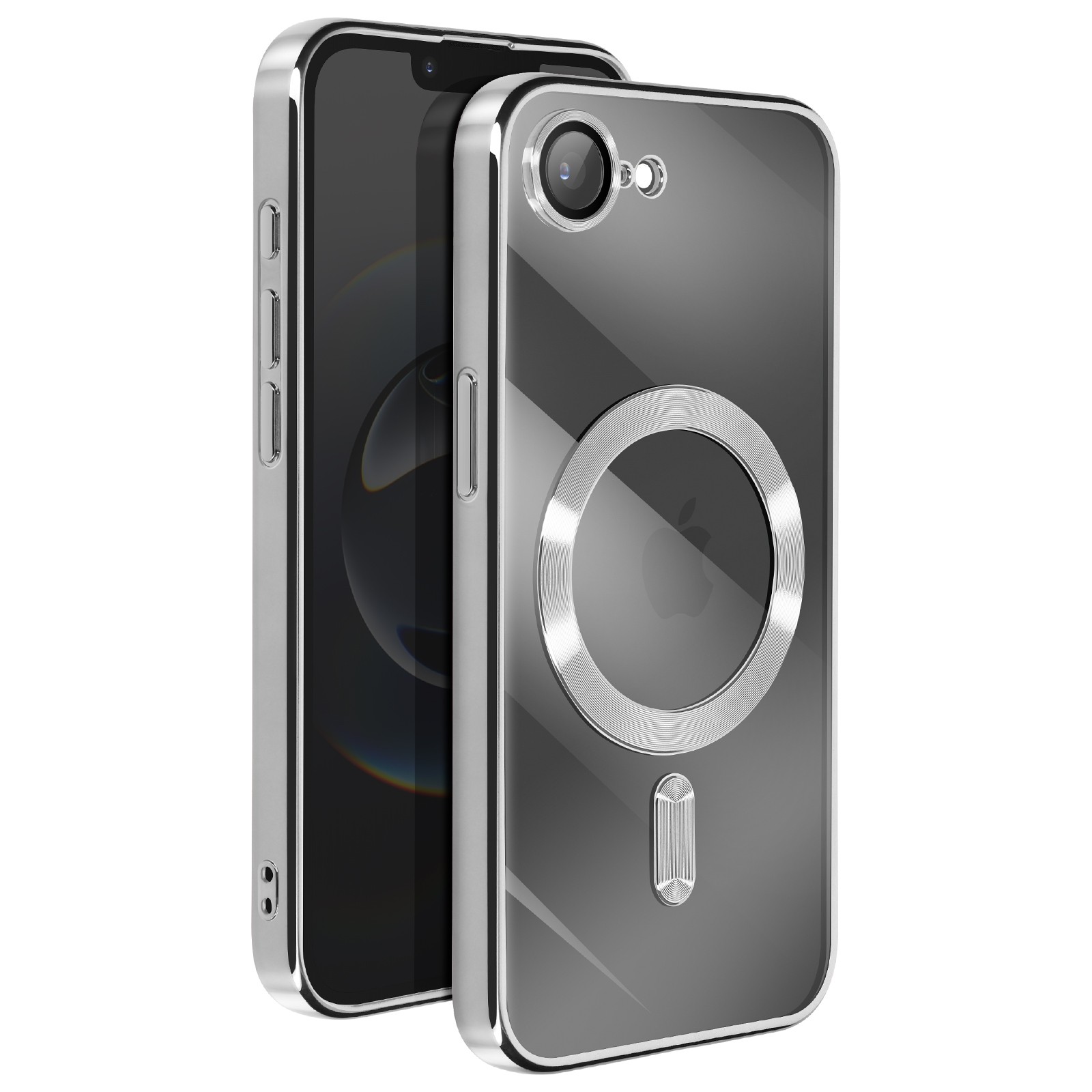 Coque iPhone 16e antichoc argent en silicone avec cache objectif surélevé