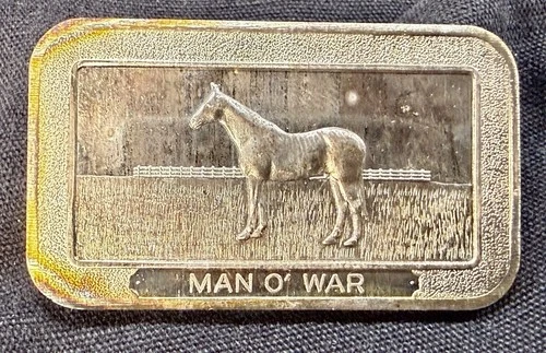 Man O' War Racing Horse Silver .999 Fine Silver 1 Troy Ounce Bar Bullion