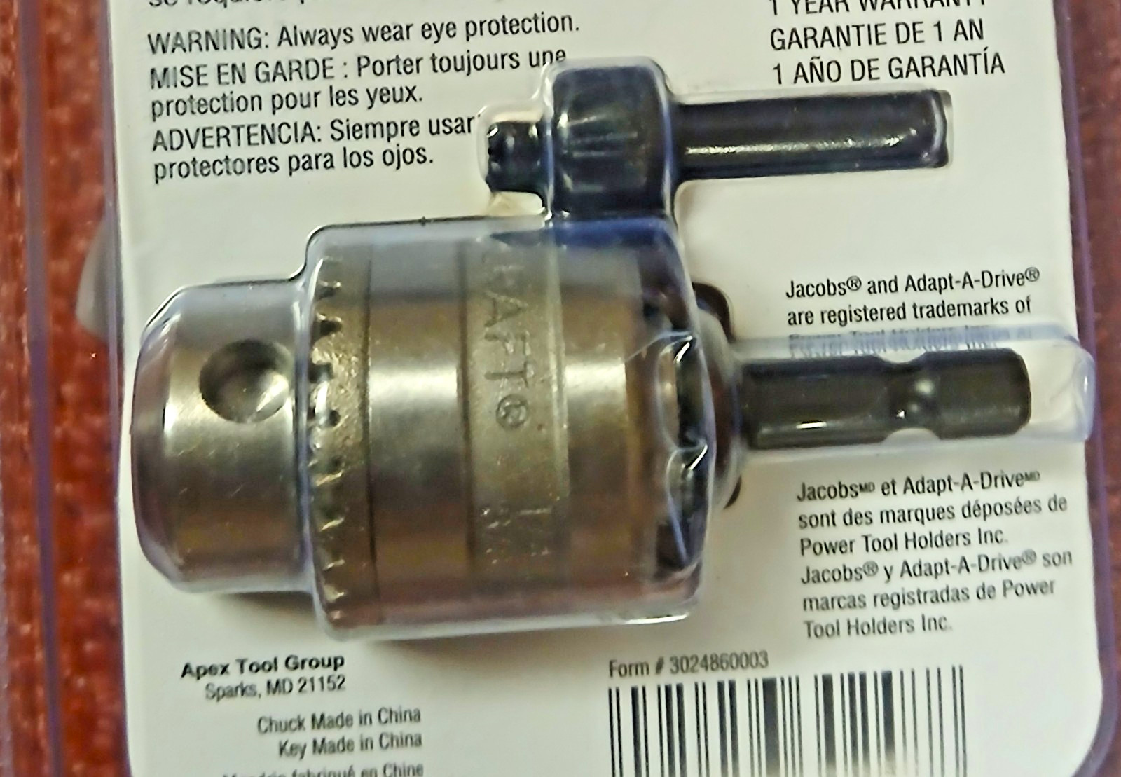 Jacobs Adapt-A-Drive Chuck  30248 - 1/4" (6.5mm) Capacity - 1/4" Hex Mount