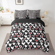 Heart Love Comforter Set with Sheets 7 Piece Twin Size Love Print Bed in a Ba...