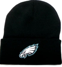 Philadelphia Eagles flat applique on black  beanie  cap hat. See details