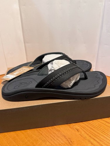 Men's Olukai Hokua Flip Flop Comfort Sandal BLACK / DK SHADOW US Sizes 10 Eur 43 - Picture 2 of 5