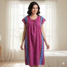 Womens Polka Dots Cruise Magenta Long Cotton Vacation Belted Maxi Gown L-55"