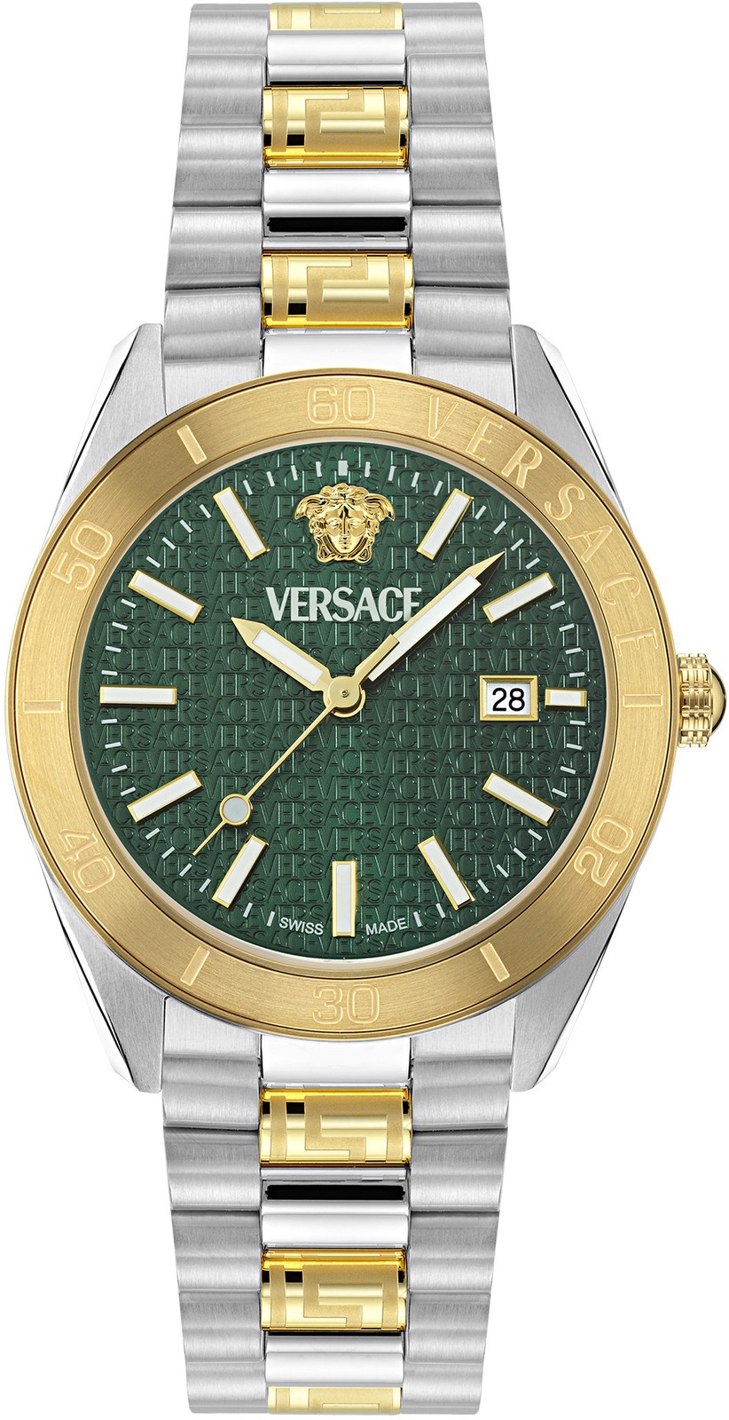 Versace VE8E00524 V-Dome green silver gold Stainless Steel Men's Watch NEW