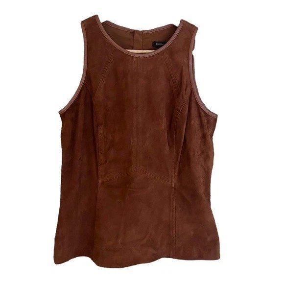Genuine Leather Suede Tank Top Brown Sleeveless Shell Minimalist Sz 2 Y2K WHBM - Image 2 of 4