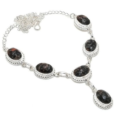 Mahagoni Obsidian Edelstein 925 Sterlingsilber Schmuck Halskette Größe 18 Zoll